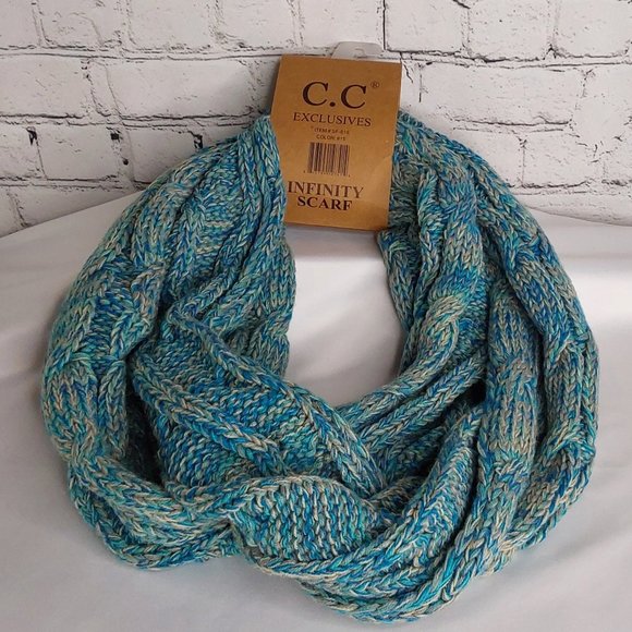 'C.C BEANIE 'INFINITY' SCARF MARBLED TEAL FULL WRAP - Picture 4 of 15